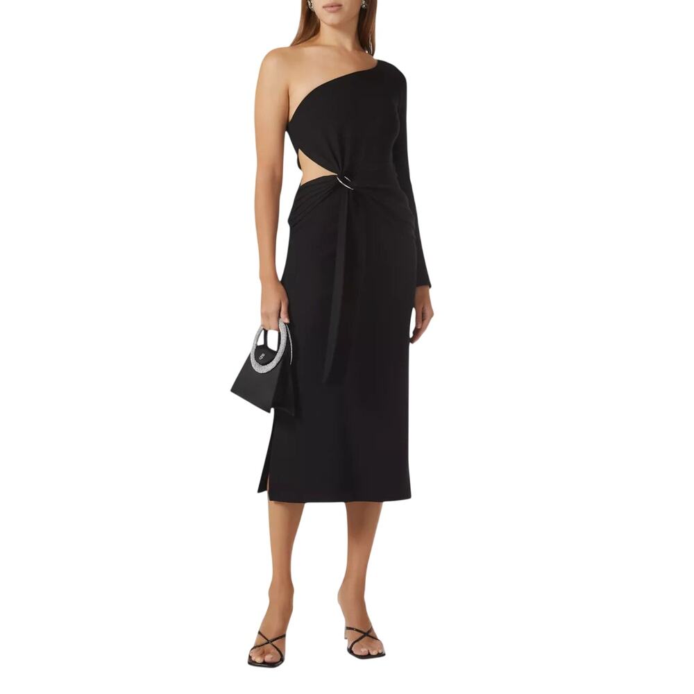 Alexis Royale One Shoulder Cut Out Crepe Midi Dress Black Women's Size Small